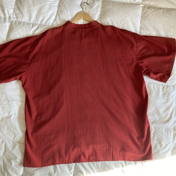 Guayabera Mexican Shirt Cotton Linen Mens 3X Brick Red Boho Embroidery Festival - Picture 8 of 13